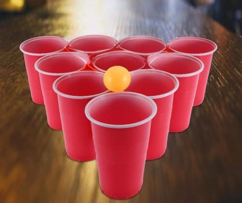 Image of Tickles Pack of 12, Beer Pong Glasses with Free Ping Pong Balls Set, Easy Grip Reusable Drinking Party Cups for Iced Tea, Punch, Cocktail, Couple, Ladies Games (Color: Red Size: 475 ml)