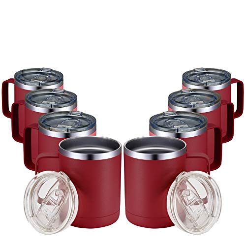 Meway 12Oz Coffee Mug With Handle 8 Pack Bulk,Stainless Steel Insulated Travel Tumblers With Sliding Lid,Double Wall Vacuum Camping Cup For Hot & Cold Drinks Tea (Red,Set Of 8) #TOP11