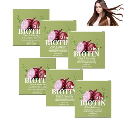 Barra de champú de cebolla romero para el crecimiento del cabello, jabón capilar biotina anticaída, champú sólido natural hidratante y fortificante para mujeres y hombres sin sulfato (6pcs)