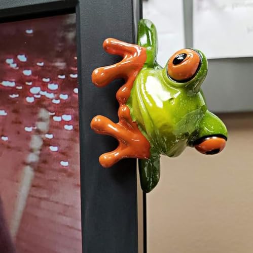 Décorations de moniteur grenouille en résine verte pour PC
