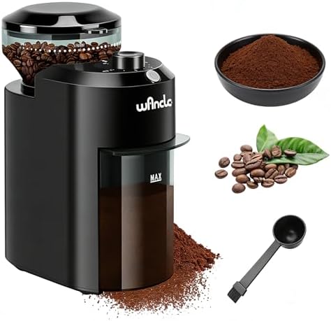 Molinillo de Café, Molinillo de Café Eléctrico Wancle, Molinillo de Café Ajustable para Granos de Café, con 28 Ajustes de Molido Preciso para 12 Tazas (Plástico, Negro)