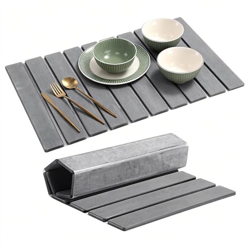 Alfombrilla Escurreplatos, 60 x 40 cm Tapetes para Secado de Platos para Encimera de Cocina, Plegable de Secado Rápido Absorbente de Tierra de Diatomeas, para Platos, Botellas, Tazas