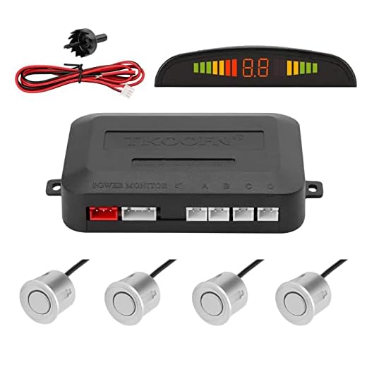 TKOOFN® Universal KFZ Radar Aparcamiento Sensor Alarma Acustica Indicador LUZ Kit LED Marcha Atras (4 Unidades Plata)