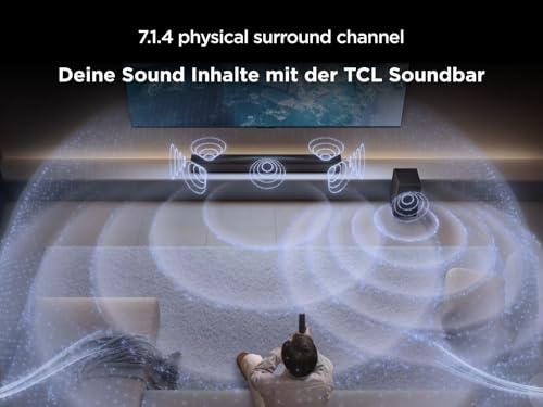 TCL Q85H Pro Soundbar 7.1.4 Kanal, 860W Heimkino-Lautsprecher mit Cinema Surround, Dolby Atmos, DTS:X, Sound Expansion, Bluetooth 5.1, HDMI eARC, USB, Optisch, Premium-Design, Eine Fernbedienung