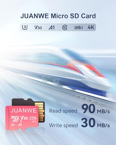 Image of JUANWE 256GB Micro SD Card 4K V30 + Adapter 256GB microSDXC UHS-I SD Card C10 U3 A1 Memory Card for Nintendo-Switch, Pink