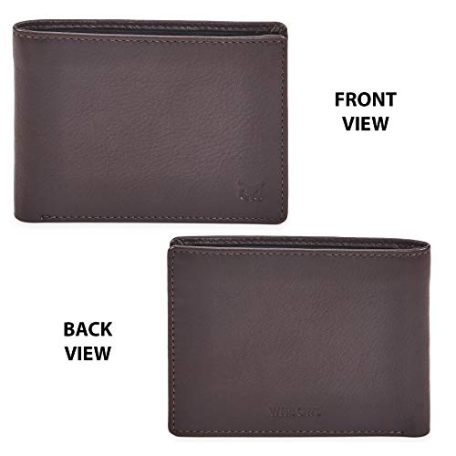 Image of Real Leather Mens Bifold Wallet RFID Blocking Slim Minimalist Front Pocket - Thin & Stylish with ID Window in Gift Box, Chocolate Nappa, 4 inch x 3.25 inch x 0.75 inch, Minimalist