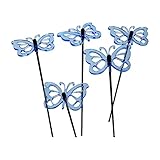 Sun Catcher Garden Decor Glowing Comma Butterfly Set of 5 Garden Stakes 25cm high, 6cm Wide for Outdoor Gardeners Gift (Fluorescent Blue)