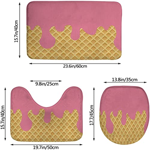 3-teiliges Badteppich-Set, Eistütenbrett, waschbare Badteppiche, rutschfest, mit Rückenpolster, Konturteppich und Toilettendeckelbezug – Bild 3