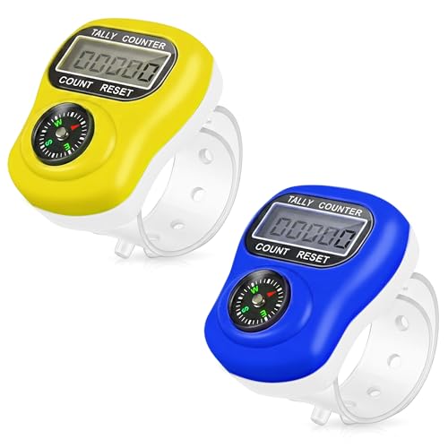 Image of GLUN Pack of 2 Finger Counter with Navigation Compass, 5-Digit LCD Digital Tally Counter Ring, Portable Prayer Counter for Tasbeeh, Mantra, Meditation & Counting Use