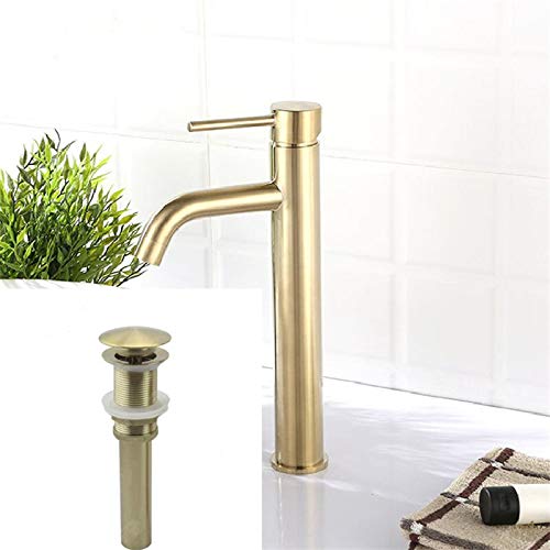 Grifo de latón macizo para lavabo de baño con monomando de agua fría y caliente y válvula emergente