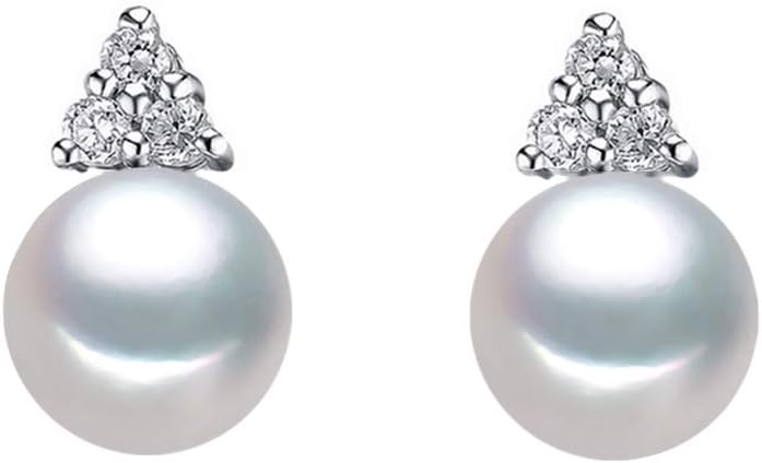 9-9.5mm Elegant White Cultured Freshwater Pearl Stud Earrings AAAA Fine Quality in Sterling Silver with CZs - PremiumPearl