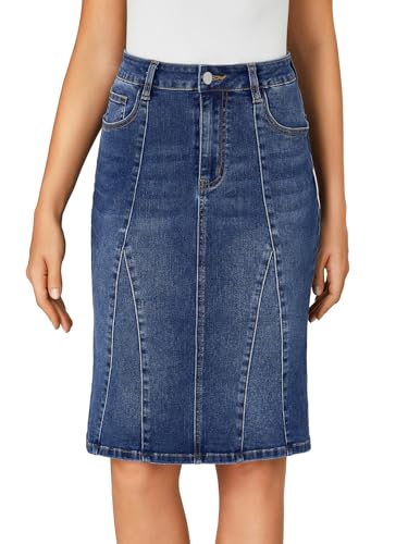 LYANER Women's Denim High Waisted Knee Length Pencil Mermaid Stretch Jean Skirt2