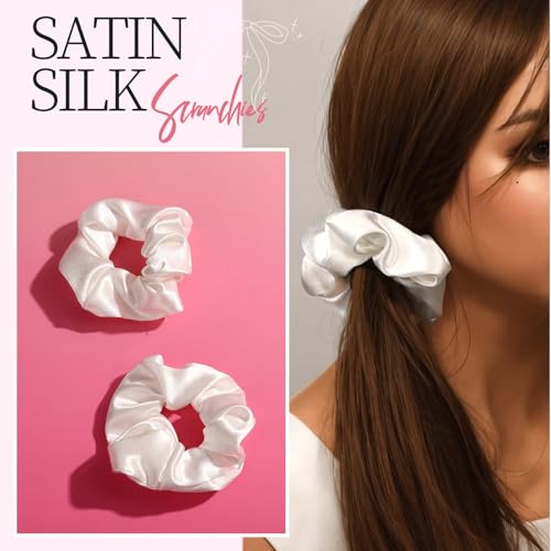 Set de 16 Lazos de Pelo Satín Blancos con Clips y Scrunchies miniatura 7