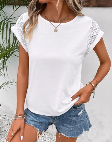 Bliwov Womens Tops Lace Cap Sleeve T Shirts Casual Trendy Cute Summer Spring Outfits Plus Size Beach Vacation Fashion Clothes3