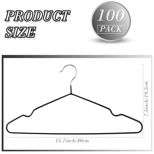 Wesiti 100 Pcs Metal Wire Non Slip Hangers for Clothes Space Saving Hanger Strong 15.7 in Triangle Clothes Coat Suit Bridal Boutique Dress for Closet Dorm Rack(Black) by Wesiti - Used condition - Image 2