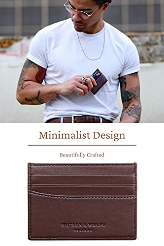 WATSON & WOLFE Next-Gen Non-Leather Slim Credit Card Holder Brown Blue - RFID Card Blocker For Contactless Cards, Small Card Case - Thin Minimalist Design Men & Women - Vegan Fabric Ethical Handmade - Image 4