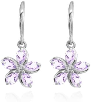 Sterling Silver Amethyst Polished Flower Dangle Leverback Earrings
