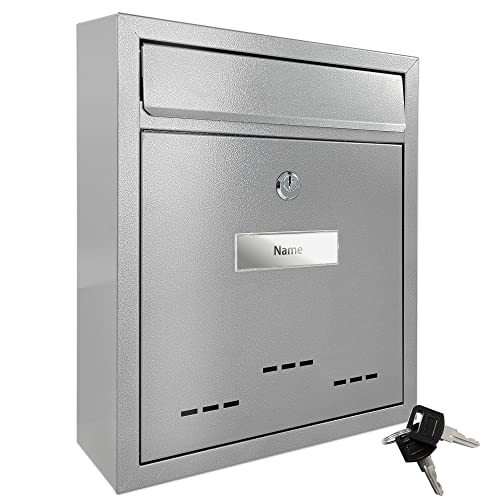 TÄGA 2218 Design Metall Briefkasten Silber I DIN A4 Einwurfformat I mit...