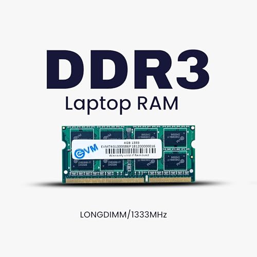 Image of EVM 4GB DDR3 Laptop RAM 1333MHz SO-DIMM - 1.5V Low Voltage, 204-PIN Pin, Intel & AMD Compatible, High-Speed Laptop Memory Upgrade - 10 Year Warranty (EVMT4G1333S86P)