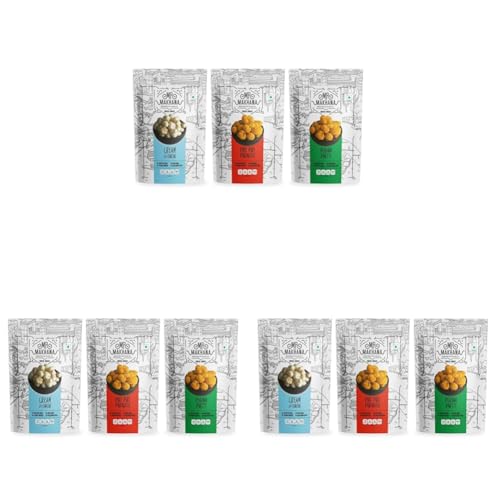 Image of Mr. Makhana Roasted Makhana & Foxnuts : Cream & Onion, Piri Piri Paradise, Pudina Party (Pack of 9x55 gm) | Gluten Free | MSG Free | Roasted in Olive Oil | Rich Calcium