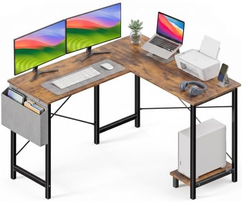 L Shaped Desk, 50 Inch Computer Desk Home Office Desk for Small Space Brown