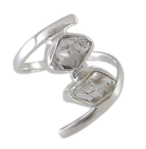 Image of AAA Quality Natural Herkimer Diamond 2 Stone Designer Healing 925 Sterling Silver Ring gift Herkimer Diamond ring for her raw gemstone handmade Ring Jewelry