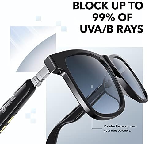 Soundcore by Anker, Frames Wander Bluetooth Audio Smart Glasses, Interchangeable Frames, Open Ear Surround Sound with 4 Speakers, Polarized Lenses, 2 Mics, Clear Calls, Voice Control, App