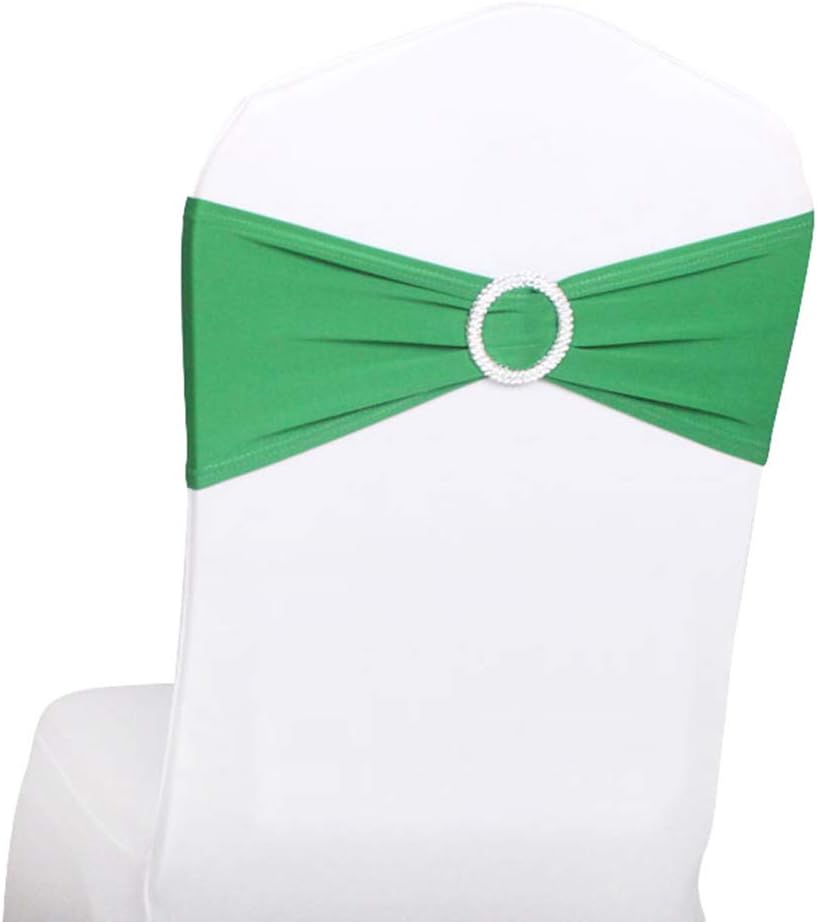 LOVWY 50 PCS Forest Green Spandex Chair Bands Stretch Chair Sashes Bows for Wedding Party Engagement Event Birthday Graduation Meeting Banquet Decoration (50 PCS, Forest Green)