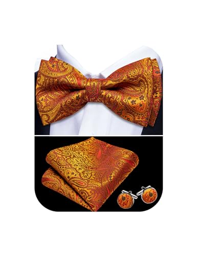 Image of YOHOWA Paisley Striped Men Bow Tie Pre-Tied Formal Adjustable Colorful Bowties Handkerchief Cufflinks Set Wedding Party
