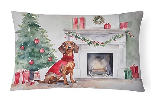 Caroline's Treasures DAC1348PW1216 Dachshund Christmas Fabric Decorative Pillow Machine Washable, Indoor Outdoor Decorative Pillow for Couch, Bed or Patio, 12HX16W