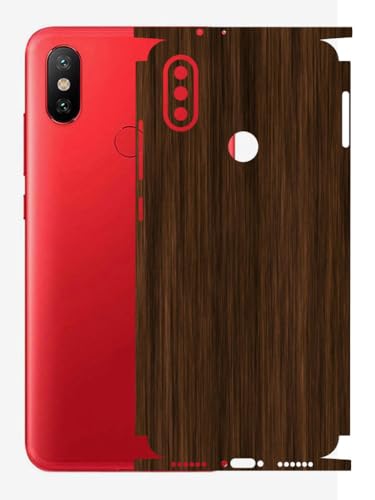 Image of AtOdds - Full Body Back Screen Guard Protector Film - Wooden Textured Lamination Wrap Skin Sticker Compatible with Xiaomi Mi A2 | Scratchproof Matte Finish (Design - Dark Wood)