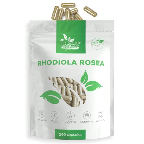 Rhodiola Rosea Extrakt 500 mg 240 Kapseln Hochdosiert - Bio Rosenwurz Ergänzung - Rhodiola Rosea als Adaptogen Eingestuft - Geistige Gesundheit - Unterstützung des Nervensystems - Von Raw Powders Cover