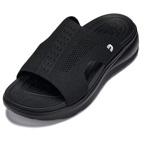 CALTO Men's Invisible Height Increasing Elevator Shoes - Black/Knitted Black Ultra Light-Weight Slip-on Comfort Sandals - 2 Inches Taller - X1657 - Size 8 D(M) US Cover