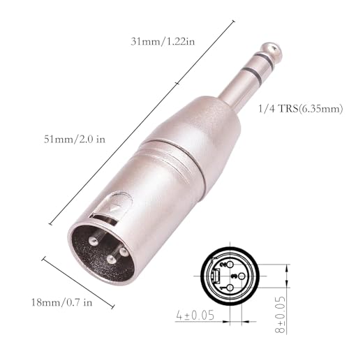 Seefeful 1/4\" TRS to XLR Adapter 4 Pack, 2 Pack Male and Female to 6.35mm, Balanced Quarter Inch 6.35mm to XLR Male/Female Adapters for Mixers, Microphones, Amplifiers - Thumbnail 3