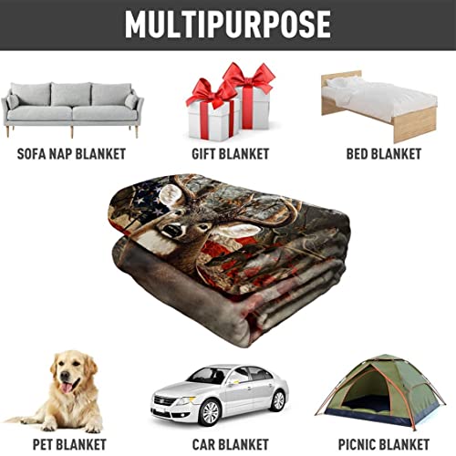 Yisumei Deer Blanket American Flag Elements Throw Blanket Great Gifts For Boys Adults (50X60 Inches) #TOP4