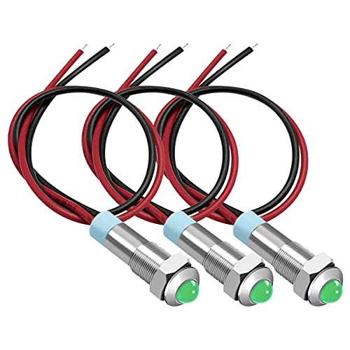 Mxuteuk DQ6T-12P-G 3 Pcs Green 12V-24V 6Mm 1/4 Inch Metal Indicator Light Raised Head Waterproof Signal Lamp thumb #4
