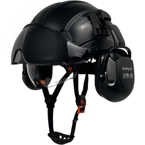 DarlingSafe Safety Helmet with Visor, Ear Muffs, Black, B07
