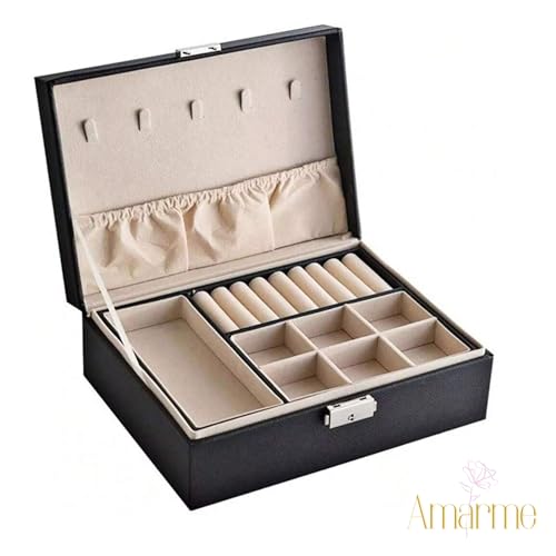 Amarme - Maleta Porta Joias Elegance Interior em Veludo com Tranca. Estojo Organizadora Grande de Du