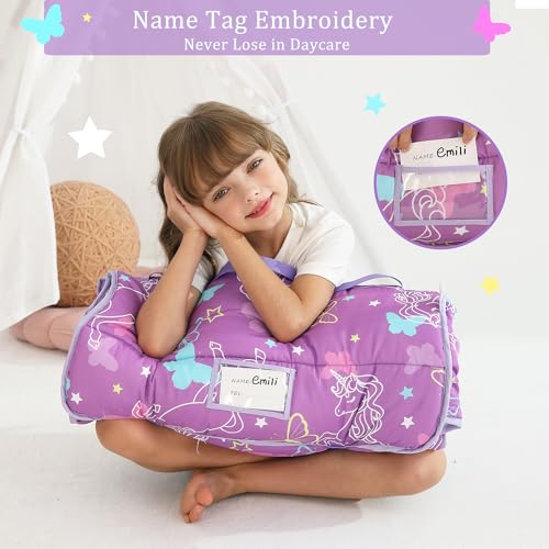 Image of Toddler Nap Mat for Preschool 50''x30'' Sleeping Mat with Removable Pillow and Minky Blanket for Kids Ages 3-7 Roll Up Soft Sleeping Bag for Boys Girls Kindergarten Daycare Sleepover