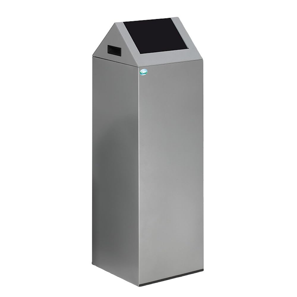 PROREGAL Selbstlöschender Wertstoffsammler spitz | 89 Liter, HxBxT 104,5x32x32cm | Verzinkter Stahl | Silber-Anthrazit | Mülleimer Abfalleimer
