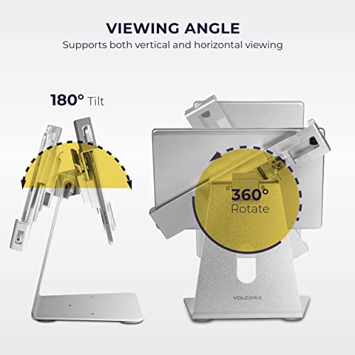 Volcora Tablet Ipad Holder With Anti Theft Lock - Silver 10-13 Inch Tablets Stand Mount, Swivel, Rotating, Secure Clamp For Pos Register, Retail Business, Checkout Kiosk, Display Table And Cashier #TOP2