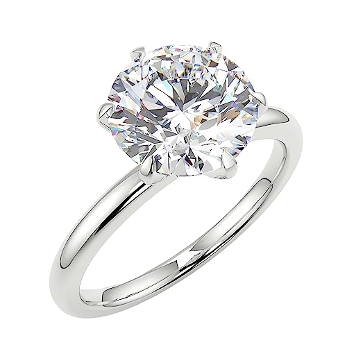 3 Carat Round Cut Moissanite Solitaire Engagement Ring for Women Solid 10K/14K/18K White/Yellow/Rose Gold Simulated Diamond Rings Classic 6-Prong Promise Wedding Rings, D Color, VVS1 Clarity