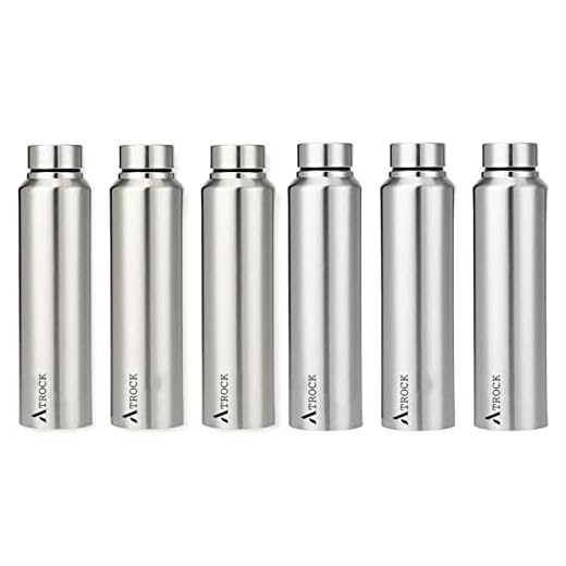 ATROCK Stainless Steel Water Bottle 1 liter | Fridge Water Bottle 1000ml | 100% Leak Proof | Rust Proof | Water Bottle for Kids - (Set of 6, 1000ml)