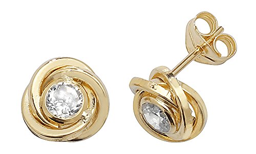 Boucles d'oreilles or 375/1000 et zirconium éclatant 8mm pour femme
