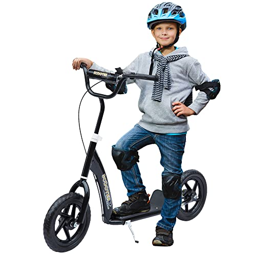 HOMCOM Kick Scooter for Kids 5-12 Years Old, Big Wheel Kids Scooter with Adjustable Height Handlebar, Non-Slip Footplate, Rear Brake, Black