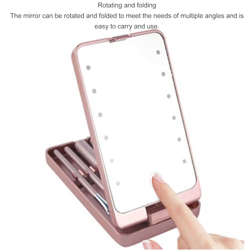 A finger touching the power button on the LED makeup mirror to activate the lights.