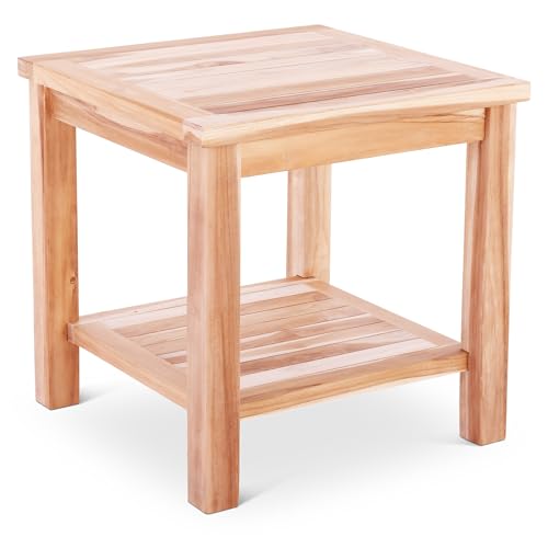 MACOShopde by MACO Möbel Beistelltisch aus massivem Teak Holz wetterfest für Garten Balkon und Terrasse – Quadratischer Holztisch 50 x 50 cm mit Ablagefach