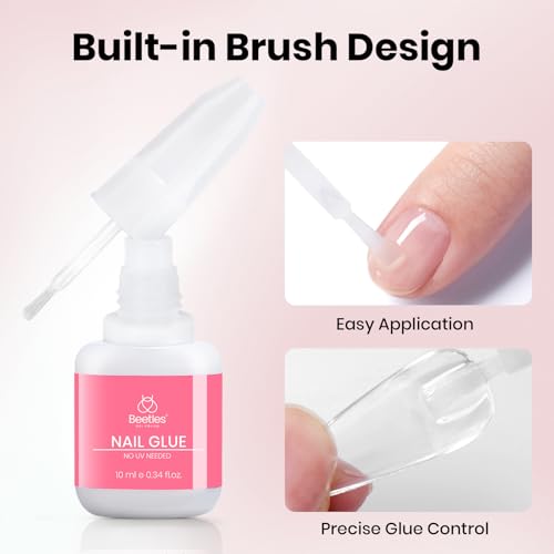 Image of Beetles Super Strong Nail Glue for Press on Nails, Strong Nail Glue | 10ML 3Pcs Brush on Glue for Acrylic Nails, Nail Tips Quick Dry No Uv Light Needed