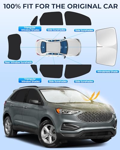 Image of for Ford Edge 2015-2025 Car Window Shades, 8pcs Privacy Sun Shade Set for Front Windshield Side and Rear Windows, Full Window Covers Keeps Vehicle Cool for Camping Napping