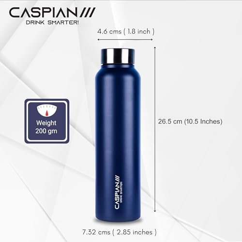 Image of Caspian Astra Stainless Steel Water Bottle 1 ltr (Litre) for Fridge, Home, Office, School, Gym-Ideal for Adults, Men, Women, Kids, Boys, Girls-1000ml Leakproof, Rust free, Set of 2, PR Blue & F Green